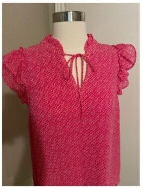 J. Crew Pink Ruffled Cap Sleeve Blouse with Tie Front